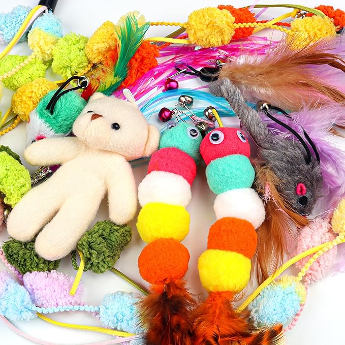 Cat Feather Wand Replacement - 12 PCS Toy Refills and Attachments for Cat Toys-PawvioPets