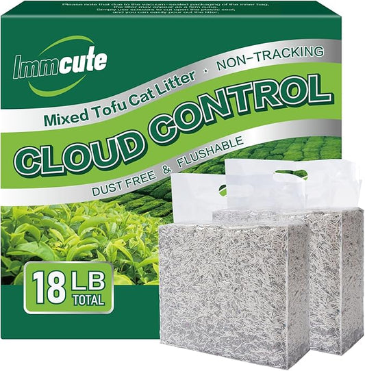 18lbs Mixed Tofu Cat Litter Clumping, Low Dust, Lightweight, Ultra Absorbent and Fast Drying, Natural Pea Husk Bentonite Kitty Litter (9lbs×2bags)-PawvioPets