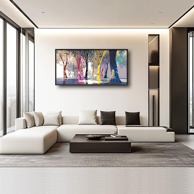 Framed Large Trees Wall Art for Living Room, Oversized Abstract Forest Wall Decor Colorful Nature Canvas Painting Modern Artwork Home Decoration for Living Room Bedroom Dining Room Office 60"x30"-PawvioPets