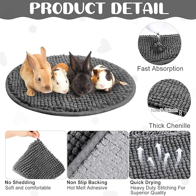 Amylove 4 Pcs Guinea Pig Cage Liner Guinea Pig Bedding Washable Fleece Pee Pads Reusable Small Animals Training Mat Small Animal Sleeping Bed for Bunny Hamster(Dark Gray,Diameter 12 Inch)-PawvioPets