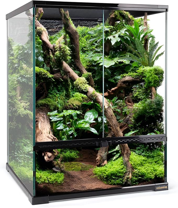 30 Gallon Tall Reptile Glass Tank Terrarium 18"x18"x24" Large Habitat Enclosure for Gecko,Lizard,Chameleon,Frog,Snake,No Install Needed and Come with Tank Background-PawvioPets