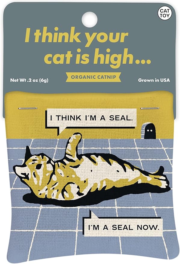 Blue Q Your Cat is High Catnip Cat Toy. Premium Organic Catnip Grown in The USA, 100% Cotton Pouches, Kitty Graphics Sure to Delight Every Cat-Keeper.-PawvioPets