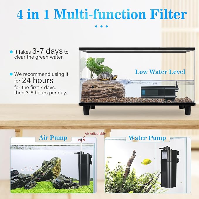 Aquarium U-V Filter for 10-40 gal, 132 GPH Swirl Turbo Design Submersible Internal Turtle Fish Tank Filter w/Timer, Quiet Power Pump Air Supply Green Clean Machine Saltwater Freshwater Green Killing-PawvioPets