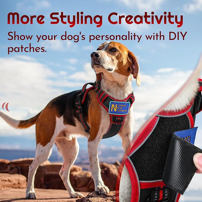 Eagloo Dog Harness for Large Dogs, Easy Wearing with 3 Buckles, Adjustable No Pull Pet Harness with 2 Rings for Walking, No Chock Reflective Soft Padded Vest with Control Handle, Black & Red, XL-PawvioPets