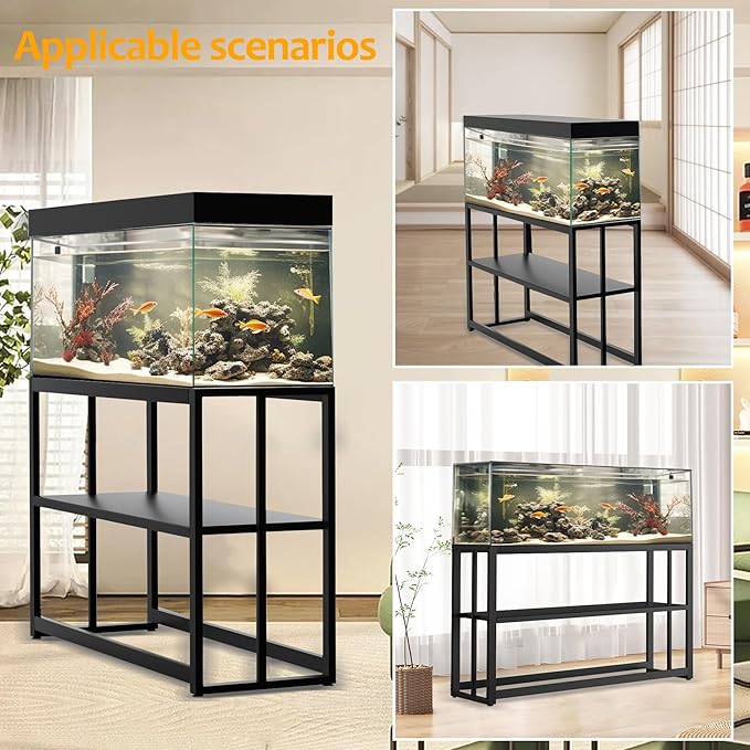 Akenow 55-75 Gallon Fish Tank Stand with Storage Shelf, 48.5 x14.9 x 29.2 Inch Aquarium Stand, Turtle Tank, Reptile Terrariums and Breeder Tank Stand,980LBS Capacity, Black-PawvioPets