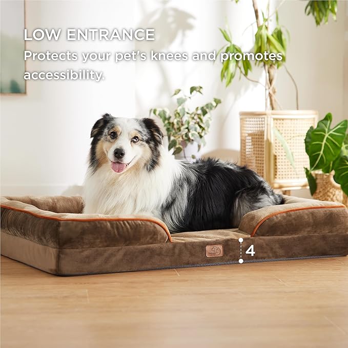 Bedsure XL Plus Orthopedic Dog Bed for Extra Large Dogs - Washable XLarge Dog Cat Bed Waterproof, Comfort Dogs Couch Sofa with Washable Removable Cover, Pet Bed with Nonskid Bottom, Brown, 48"-PawvioPets