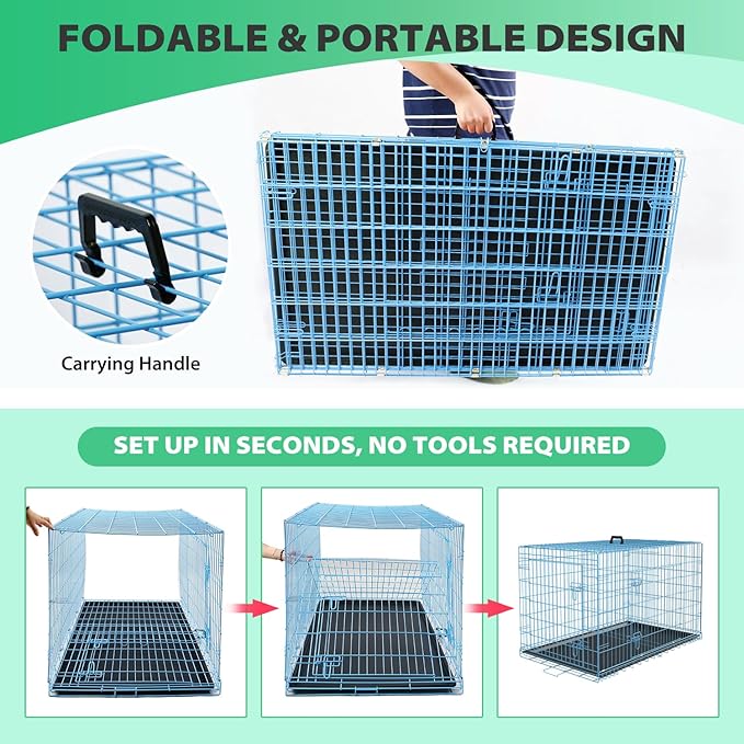 BestPet | Dog Crate | 24" | Blue | Foldable Metal Kennel with Double Doors, Secure Slide-Bolt Latches, Leakproof Tray | Portable Dog Cage for Small Breeds | for Travel, Indoor & Outdoor Use-PawvioPets