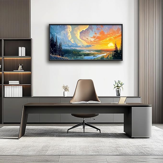 Framed Large Sunrise Wall Art for Living Room, Oversized Sunrise Wall Decor Forest Lake Landscape Canvas Print Natural Picture Home Decoration for Bedroom Living Room Office 60"x30"-PawvioPets