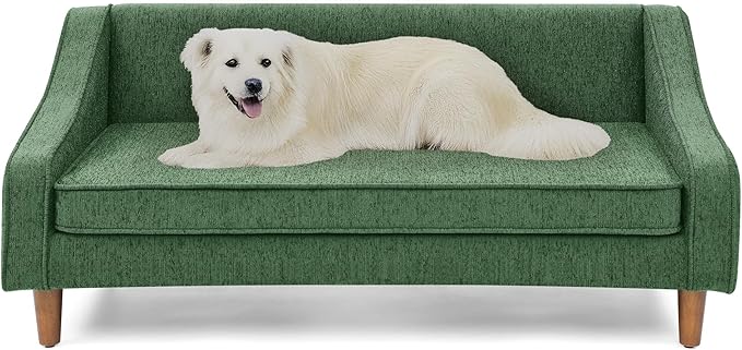 Dog Sofa Couch for Medium to Large Dogs, Durable Pet Sofa with Washable Fabric, Elevated Mini Dog Bed with Wooden Legs for Medium and Large Dogs, Dark Grey-PawvioPets