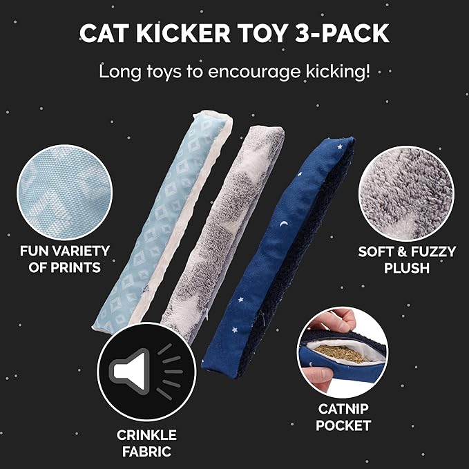Furhaven 3-Pack Catnip Plush Cat Kicker Toy - Catnip Bags Included - Durable & Washable - Space Print, Set of 3-PawvioPets