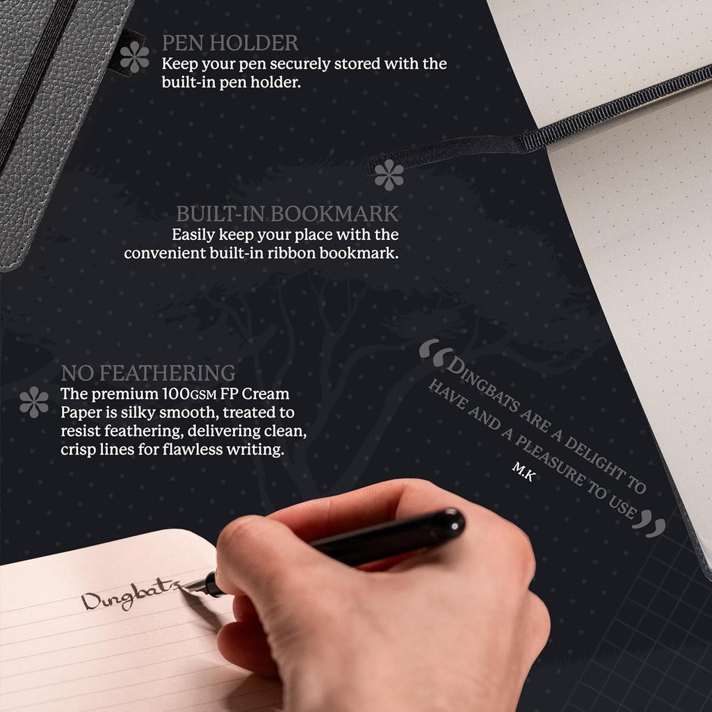 Dingbats* Wildlife Grid Writing Journal Notebook A5 - Vegan Leather Hardcover - Ideal for Work, Travel - Pocket, Elastic Closure, & Bookmark