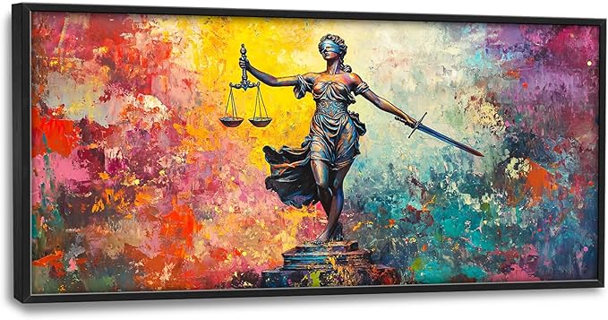 Extra Large Lady Justice Framed Wall Art for Living Room,Oversized Scales of Justice Pictures Wall Decor,Abstract Colorful Canvas Print Painting Modern Artwork Bedroom Office Bathroom 60L" x 30W"-PawvioPets