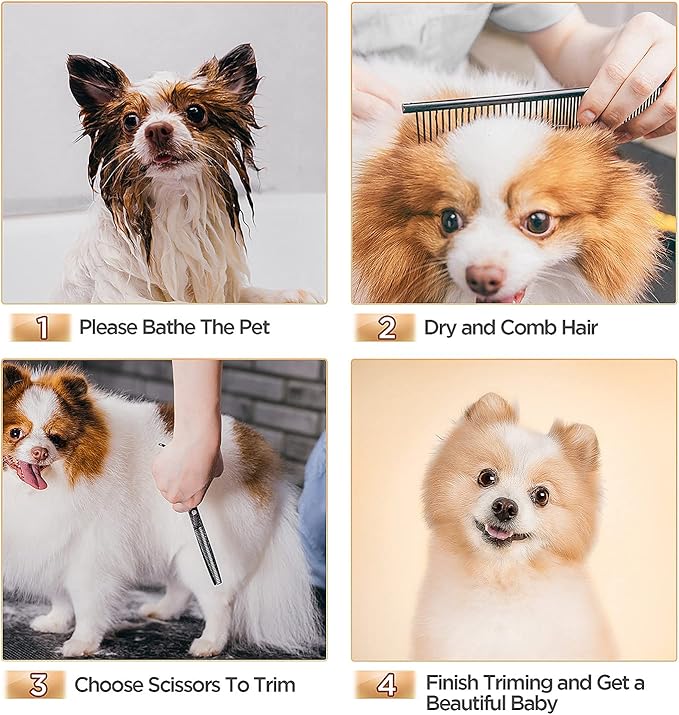 Gimars 7inch Professional 4CR Stainless Steel 6 in 1 Grooming Scissors for Dogs with Safety Round Tip, Heavy Duty Titanium Coated Pet Grooming Scissor for Dogs, Cats and Other Animals-PawvioPets