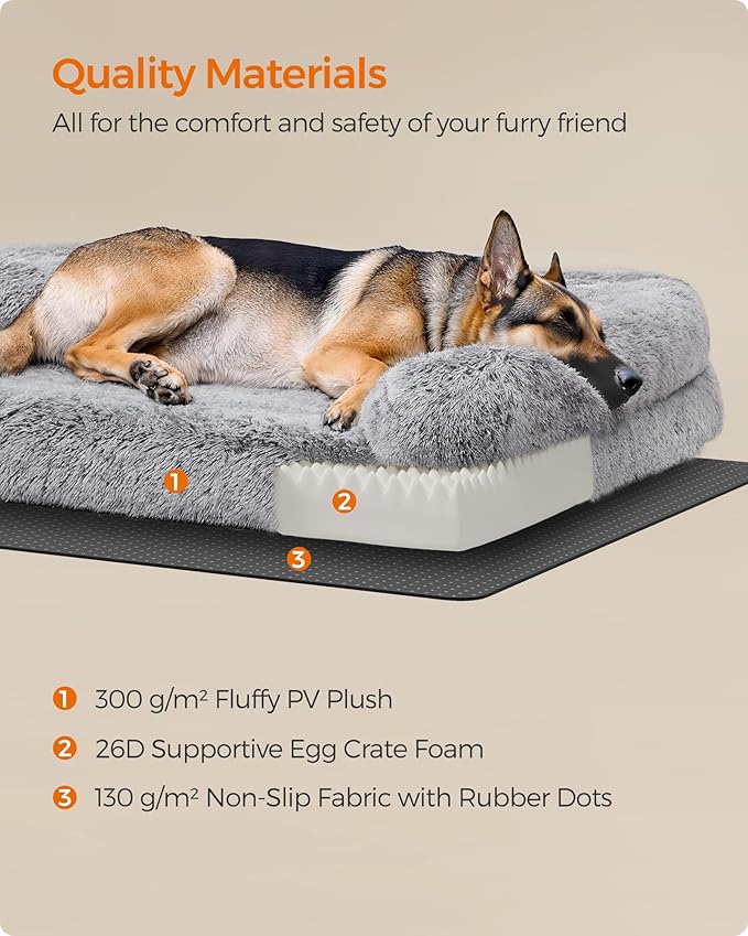 Feandrea Dog Bed, Orthopaedic Dog Sofa Bed for Large Dogs, Waterproof Ped Bed with Removable Washable Cover, 48 x 33.5 x 9.5 Inches, Gray Ombré UPGW234G01-PawvioPets