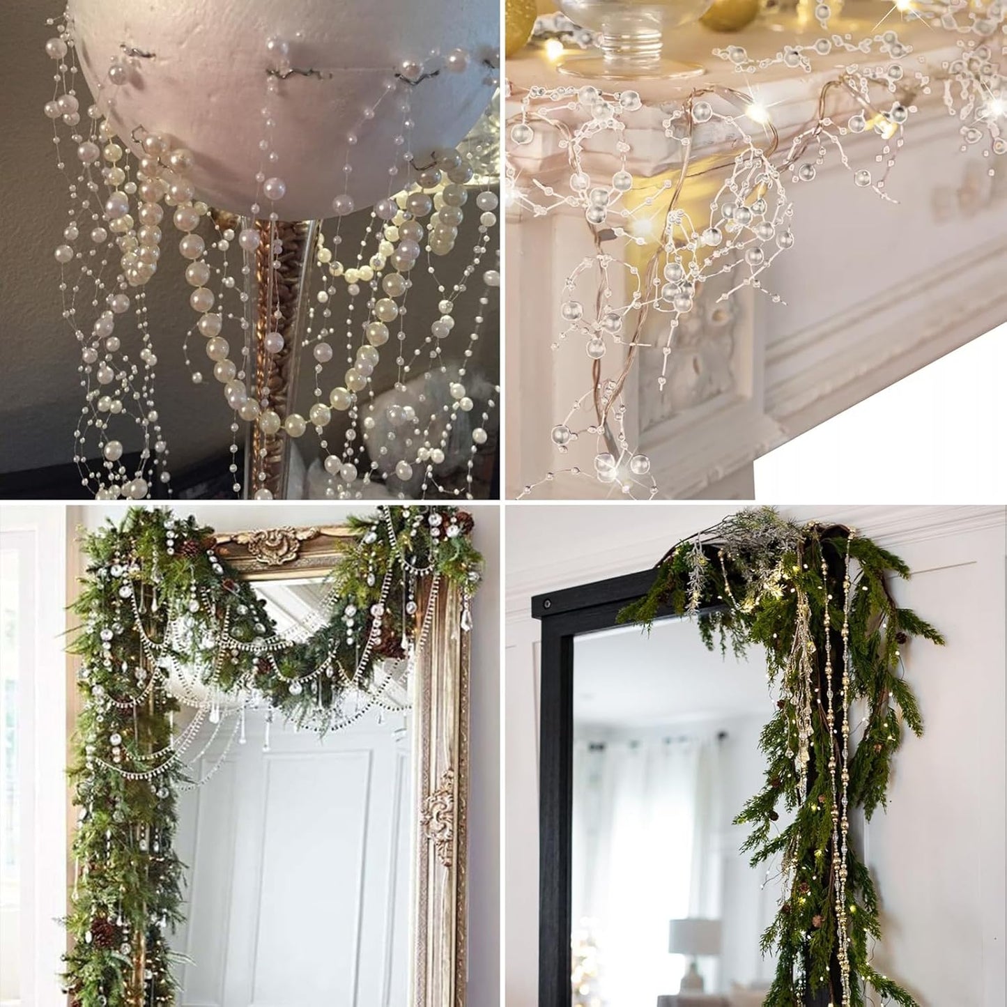 98FT Pearl Beads String Garland, 8mm 3mm Ivory Faux Pearl Beads Roll Strand Bulk for Wedding Party Flower Christmas Decoration DIY Craft