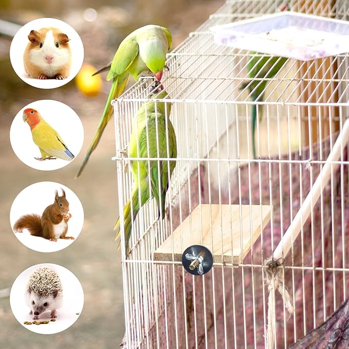 BILLIOTEAM 4-Size Bird Platforms with Wood Perches and Stand Boards - Habitat Cage Corner Shelves with Stainless Steel Washers - Ideal for Parrots, Cockatiels & Small Pets like Hamsters, Gerbils & Chi-PawvioPets