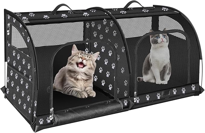 Double Cat Car Travel Carrier, Twin Compartment Show House Cat Cage/Condo，Portable Pet Crate for 2 Cats Travel Double Dog Crate Set for Long Distance Travel-PawvioPets