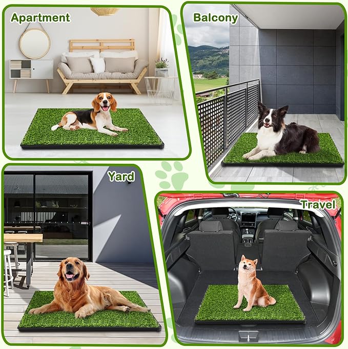 Dog Grass Pad with Tray, 34''X23'' Large Artificial Turf Grass Potty, Reusable Puppy Pee Pads for Dogs, Portable Dog Litter Box for Indoor/Outdoor Potty Training Toilet-PawvioPets