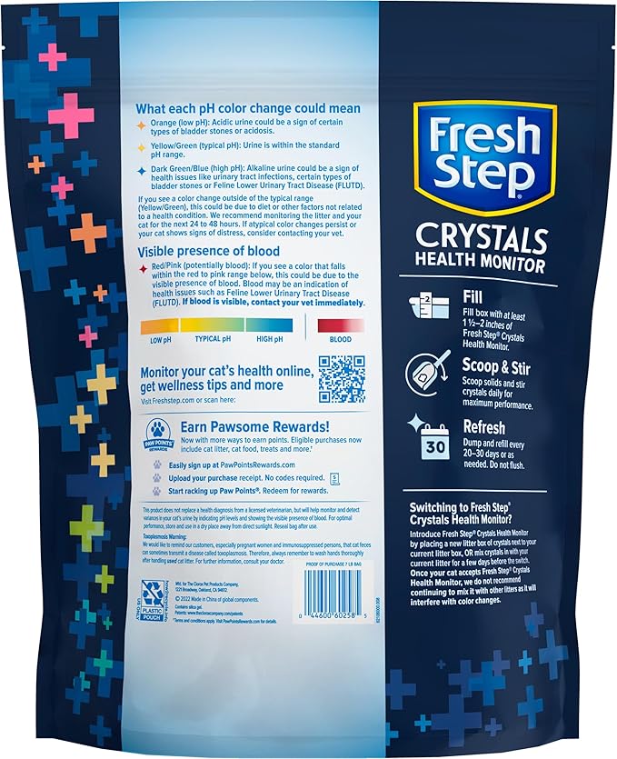 Fresh Step Crystals Health Monitoring Cat Litter, Color-Changing Litter Helps Detect Irregularities in Cat Urine, Controls Odor for 30 Days, 14 lbs. (2 x 7 lb. Bag)-PawvioPets