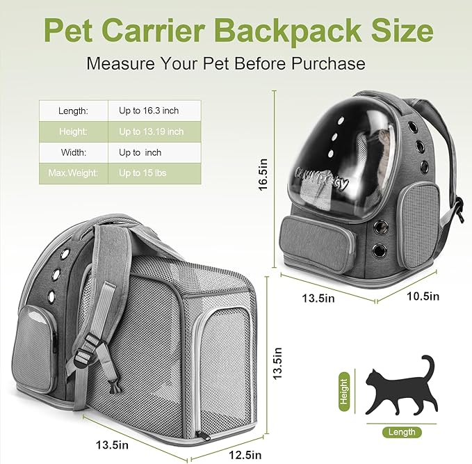 Expandable Cat Backpack,Cat Bubble Backpack Carrier for Carrying Cats, Pets and Small Dogs,Airline-Approved,Designed for Travel, Hiking, Walking,Car （Grey-PawvioPets