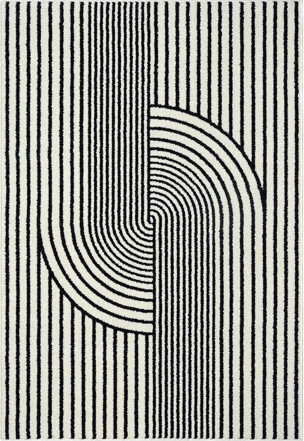 Abani Nuevo Collection Area Rug - Mid-Century Black and White Arch Knot Design - 6' Round - for Living Room, Bedroom & Office