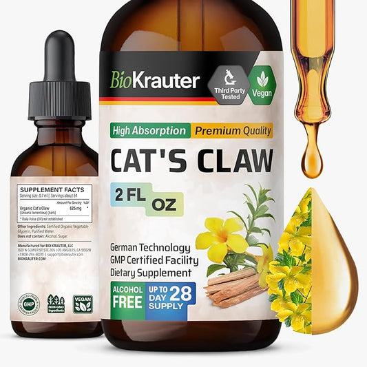 BIO KRAUTER Cats Claw Tincture - Vegan Cat's Claw Supplement - Immune Support - Alcohol & Sugar Free Extract - Vegan Drops 2 Fl.Oz.-PawvioPets