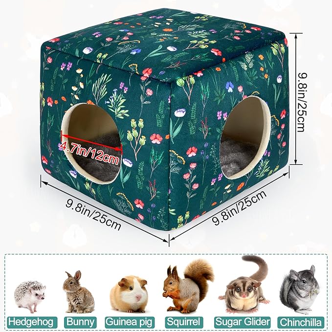 Bienbee Guinea Pig Hideout, Washable Guinea Pigs House Cozy Guinea Pigs Bed for Small Pet Bunny/Rabbit/Hamster/Chinchilla Guinea Pig Accessories Green Flowers-PawvioPets