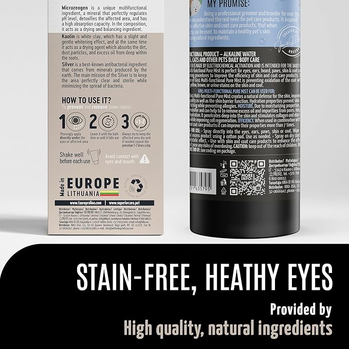 Clear Eyes Solution Set 6in1 Multi-Functional Pure Mist and Stainless Look Clay Mask - Tear Stain Remover, Eye Cleaner - Eye Care Ear Care Grooming Treatment for All Dogs and Cats Eyes-PawvioPets