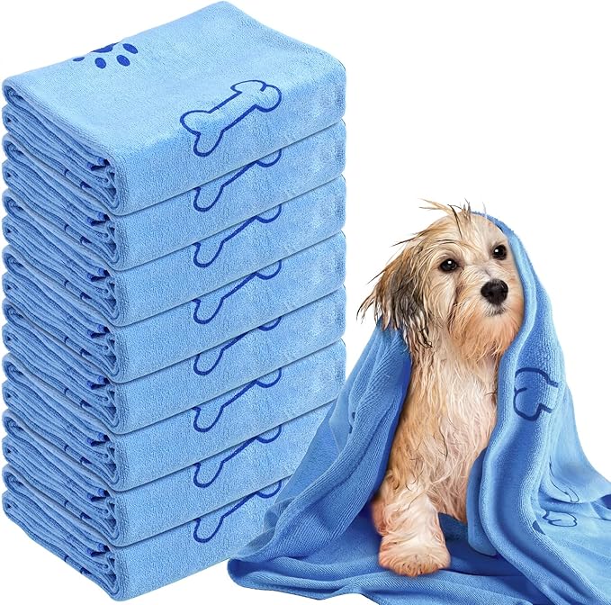 8 Pcs Dog Towels Pet Bath Drying Towels 55 x 28 Inches Large Absorbent Microfiber Quick Fast Drying Soft Beach for Lightweight Cat and Puppy Shower Essentials Cleaning Accessories(Blue)-PawvioPets