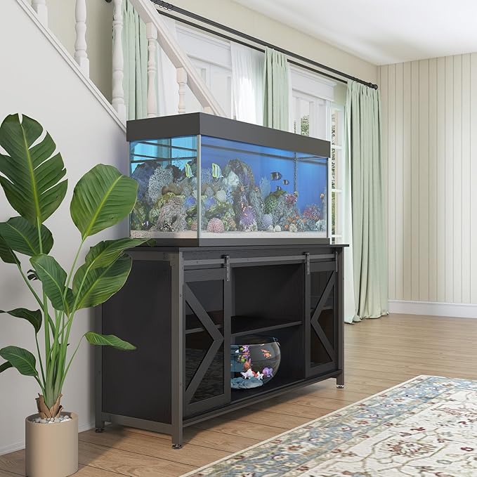 55-75 Gallon Aquarium Stand Heavy Duty Steel Frame, Fish Tank Cabinet with Accessories Storage for Reptile Terrarium & Turtle Tank - 1000lbs Capacity (Black)-PawvioPets