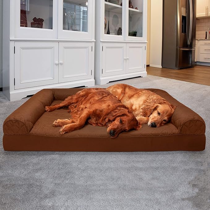 Furhaven Orthopedic Dog Bed for Large Dogs w/ Removable Bolsters & Washable Cover, For Dogs Up to 125 lbs - Quilted Sofa - Toasted Brown, Jumbo Plus/XXL-PawvioPets