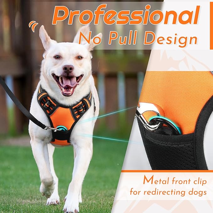 Eagloo Dog Harness Small Sized Dog, No Pull Service Vest with Reflective Strips and Control Handle, Adjustable and Comfortable for Easy Walking, No Choke Pet Harness with 2 Metal Rings, Orange, S-PawvioPets