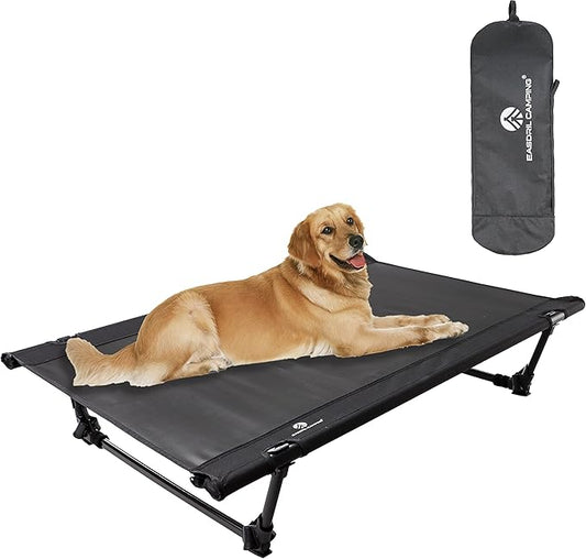 Folding Elevated Dog Bed – Portable Collapsible Raised Dog Cots Cooling Pet Bed with Aluminum Frame, Lever Locking System, Breathable Mesh for Camping, Beach, Lawn, Travel-PawvioPets