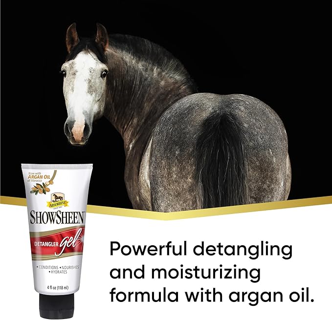 Absorbine ShowSheen Detangler Gel for Coat, Mane & Tail, Moroccan Argan Oil, Tackles Toughest Knots on Horses, Dogs & Livestock, 4oz-PawvioPets