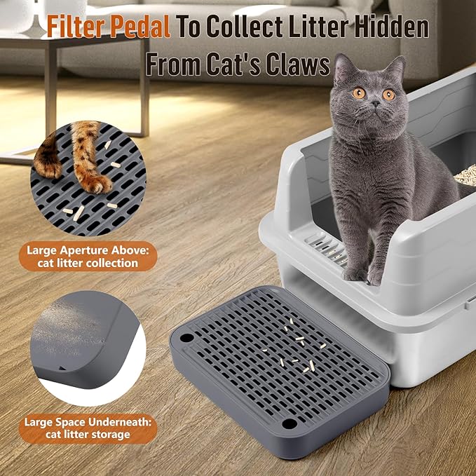 Cat Litter Box Ramp Mat with Filter Function, Cat Step Pedal Stool for Self-Cleaning Litter Box, Easy to Clean, Ideal for Kitten & Elderly Cats (Dark Grey)-PawvioPets