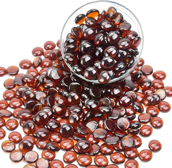 10LB Amber Flat Glass Marbles for Vases, Gemstone Beads Vase Filler Decorative Glass Pebbles for Fish Tank, DIY Crafts, Autumn Centerpieces, Aquarium Decor Rocks-PawvioPets