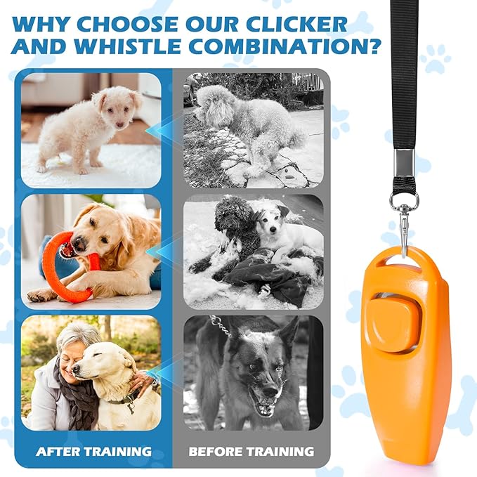 2-in-1 Dog Training Clicker Whistle for Training and Recall, Training Accessories for Puppy, Cats, Horses & Small Animals - 2 Pack with Lanyard, Reward Your Pets Efficiently(Pink + Orange)-PawvioPets