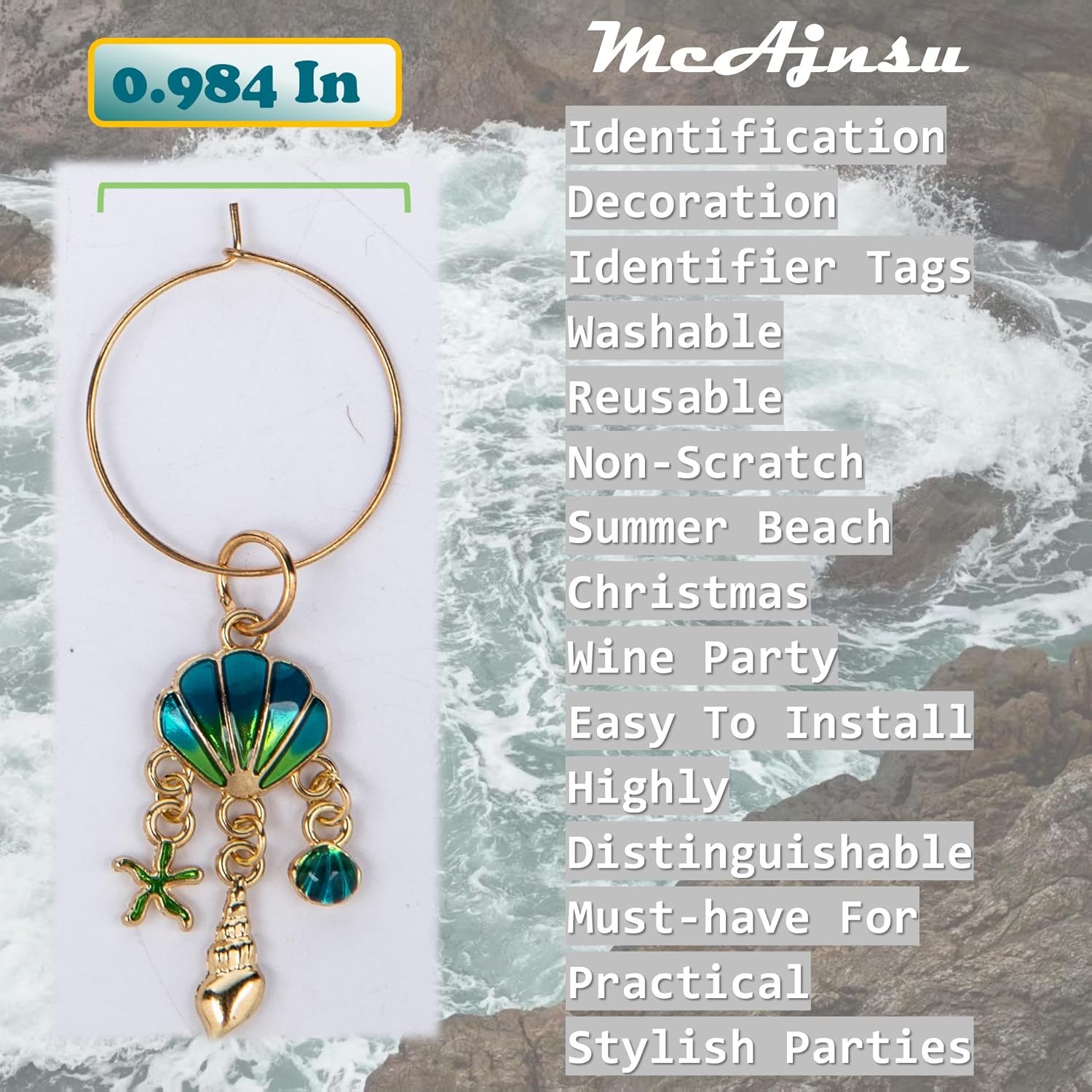 24Pcs Wine Glass Charms & Markers - Reusable Identifier Tags for Stem Glasses - Funny Non-Scratch Charms for Summer Beach, Christmas & Wine Party