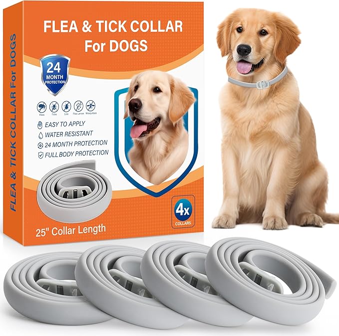 4 Pack Flea and Tick Collar for Dogs - 25" Adjustable Collar Fits Dogs, Long-Lasting 24-Month Protection for Small, Medium, and Large Dog – Waterproof Flea Tick Prevention-PawvioPets