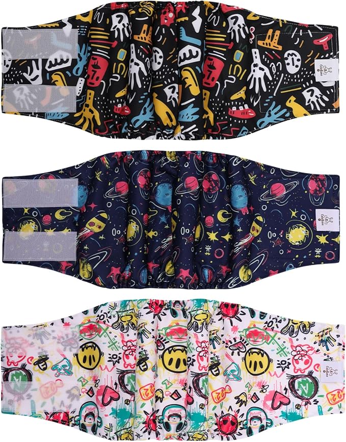 CuteBone Dog Diapers Male Washable Belly Band for Male Dogs Wraps Black 3pcs a Pack DM54M-PawvioPets