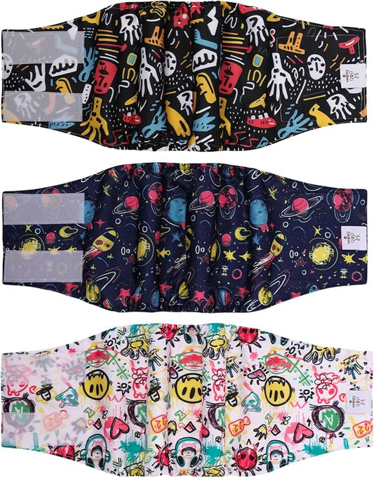 CuteBone Dog Diapers Male Washable Belly Band for Male Dogs Wraps Black 3pcs a Pack DM54M-PawvioPets