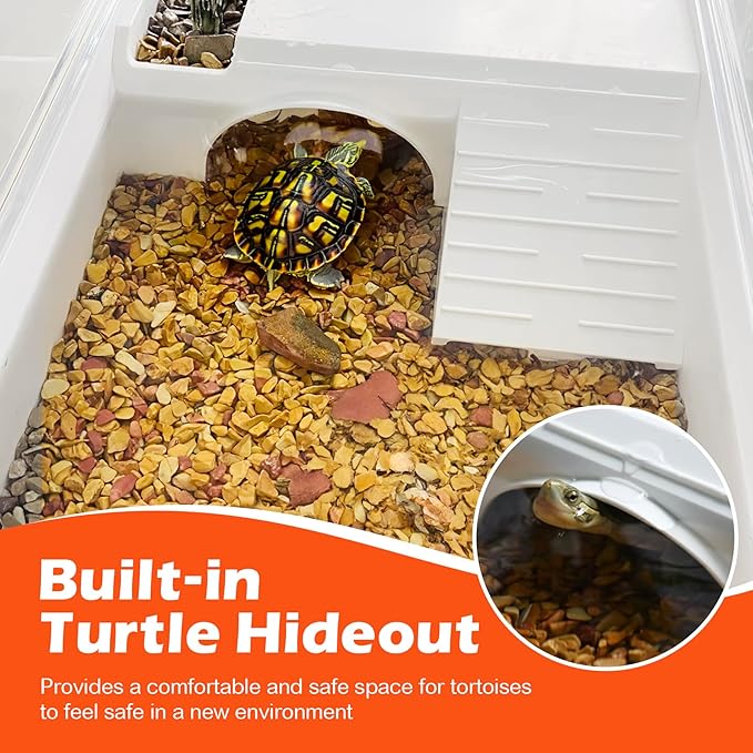 AZV Turtle Tank Habitat Kit,Complete Aquatic Tortoise Starter Enclosure with Filter,Basking Platform with Hideout,Multi-Function Area,Drainage,Plants and Lamps,Perfect for Red Eared Slider Aquarium-PawvioPets