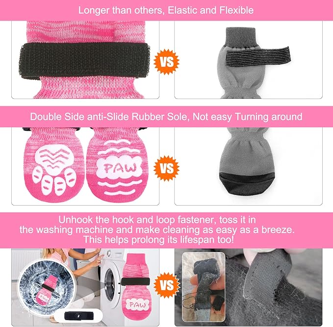 BEAUTYZOO Anti Slip Dog Socks for Small Medium Large Dogs,Paw Protector with Grips for Hardwood Floor Hot/Cold Pavement,Traction Control 3 Pairs AntiTwist Dog Shoes to Prevent Licking for Senior Dog-PawvioPets