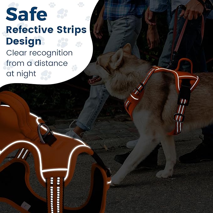 Funfox Dog Harness No Pull, Adjustable Pet Vest Harness, Super Soft Material with Vertical Handle Easy Control, Reflective Night Walking, 2 Leash Clips for Small Sized Dogs, Orange, S-PawvioPets