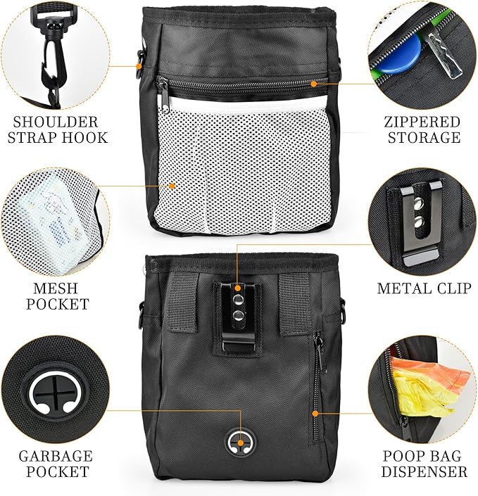 CONLI Dog Treat Pouch with Folding Bowl and Training Clicker, Treat Pouches for Pet Training Built-in Poop Bag Dispenser, Dog Training Treat Pouch for Pet Training Walking-PawvioPets
