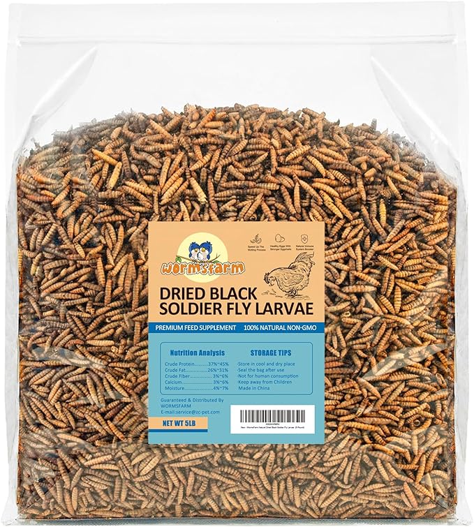 5LB Dried Black Soldier Fly Larvae Treat for Chicken More Calcium Than Mealworms,for Laying Hen,Wild Birds (5 Pound)-PawvioPets