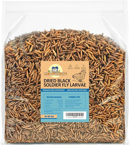 5LB Dried Black Soldier Fly Larvae Treat for Chicken More Calcium Than Mealworms,for Laying Hen,Wild Birds (5 Pound)-PawvioPets