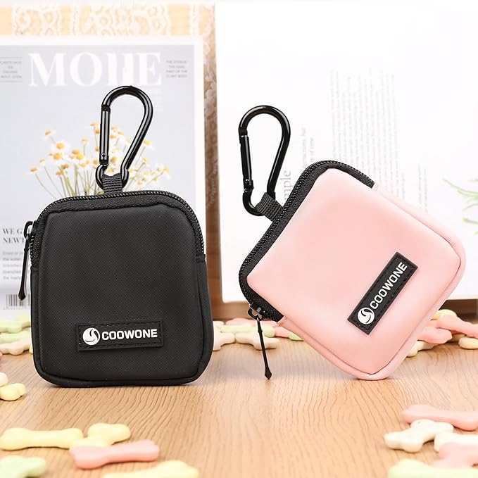 Dog Treat Pouch 2 PCS, Waterproof Small Dog Treat Bag for Leash, Hands Free Dog Walking Bag with Carabiner, Dog Poop Bag Holder for Pet Puppy Travel or Outdoor Use, Zipper Closure to Avoid Spilling-PawvioPets