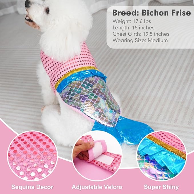 cyeollo Dog Costumes for Large Dogs Sparkly Mermaid Cosplay Clothes Pet Costme Birthday Party Outfit Dog Halloween Costumes Size XL-PawvioPets