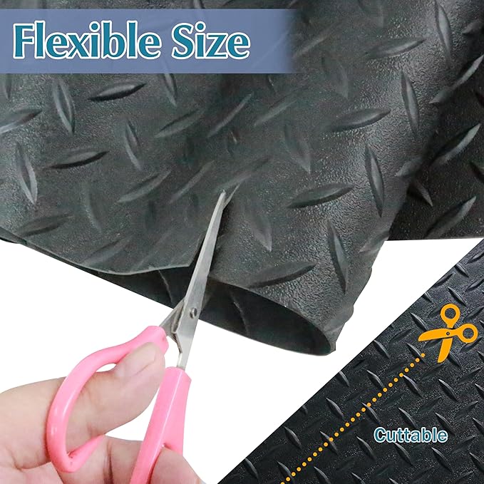 7.5 x 17 FT Garage Floor Mat,2.5 mm Thickness Diamond PVC Garage Flooring Roll, Anti-Slip Shop Floor & Parking mats for Workshop,Gym,Golf Cart Parking or Trailers-PawvioPets